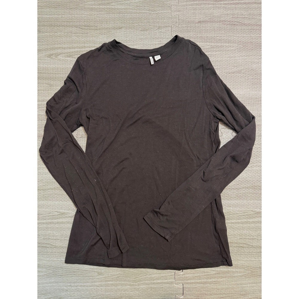 Nordstrom Womens BlackTencel Wool Blend Long Sleeve Crew Neck Top Size M